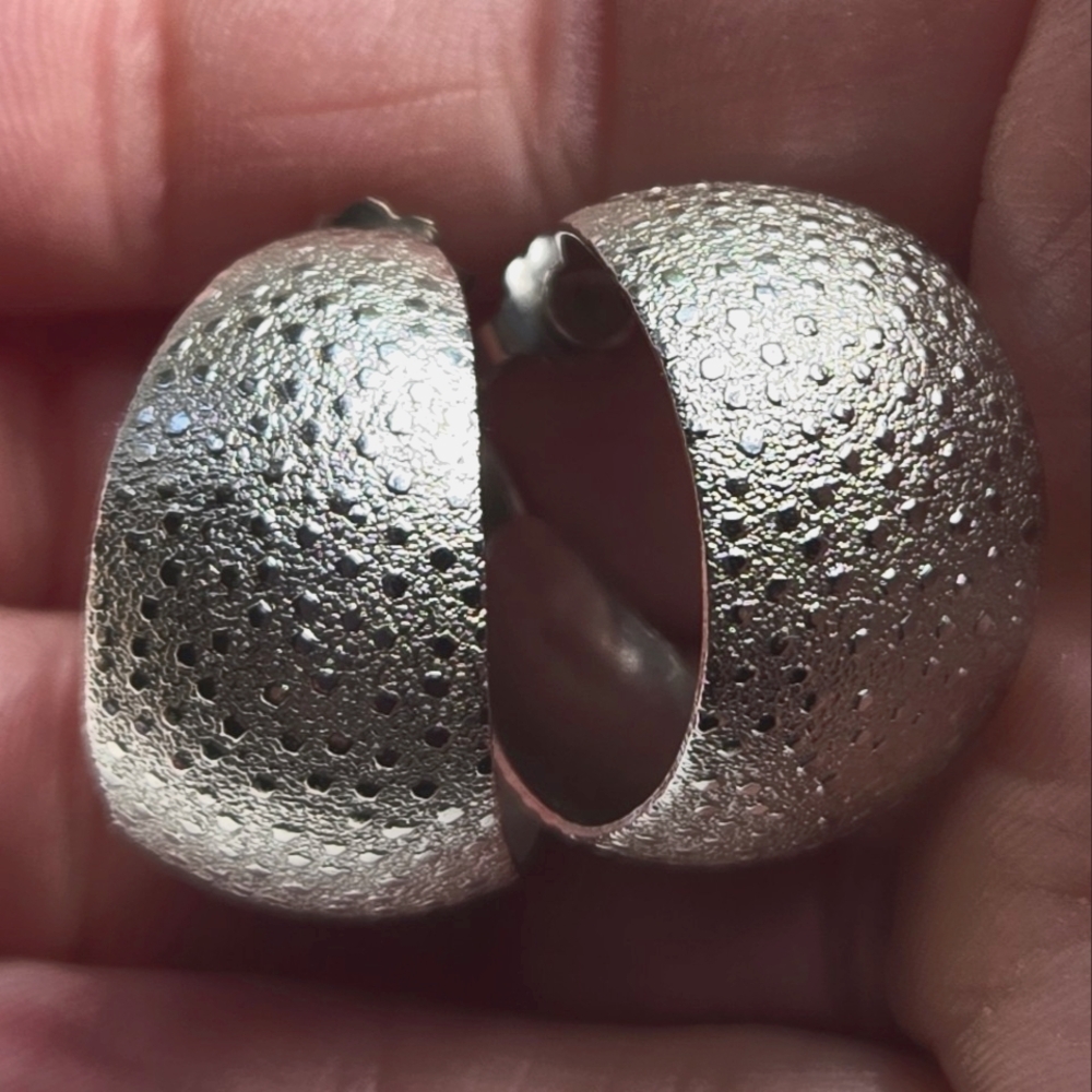 Silver Pebbled Stud Hoop Earrings